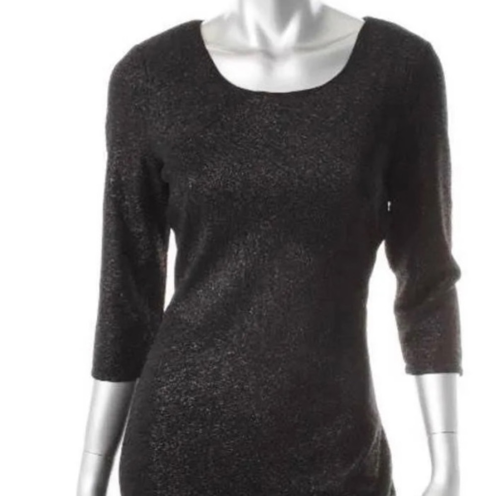 Andrew Marc Black Metalic Stretch Sheath Dress Sz 6
